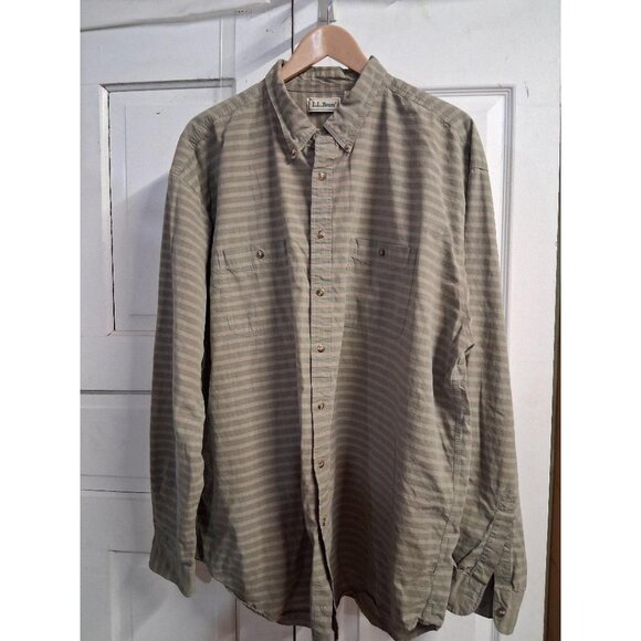 L.L. Bean Mens XXL Green Stripe Button-Up Shirt 100% Cotton Casual Long Sleeve - Picture 1 of 6